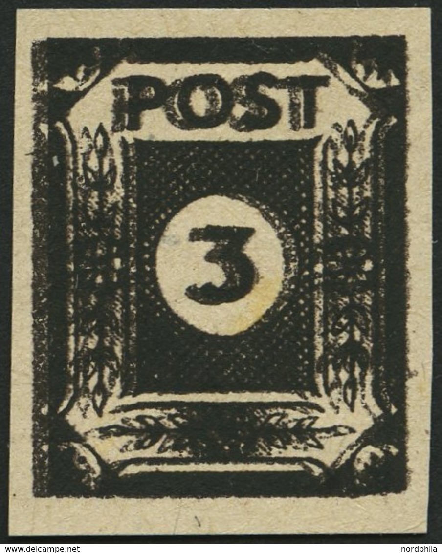 OST-SACHSEN 51cuyDD **, 1945, 3 Pf. Doppeldruck (schwarz Auf Schwarzbraun), Steigende Papierstreifung, Spargummierung, P - Autres & Non Classés