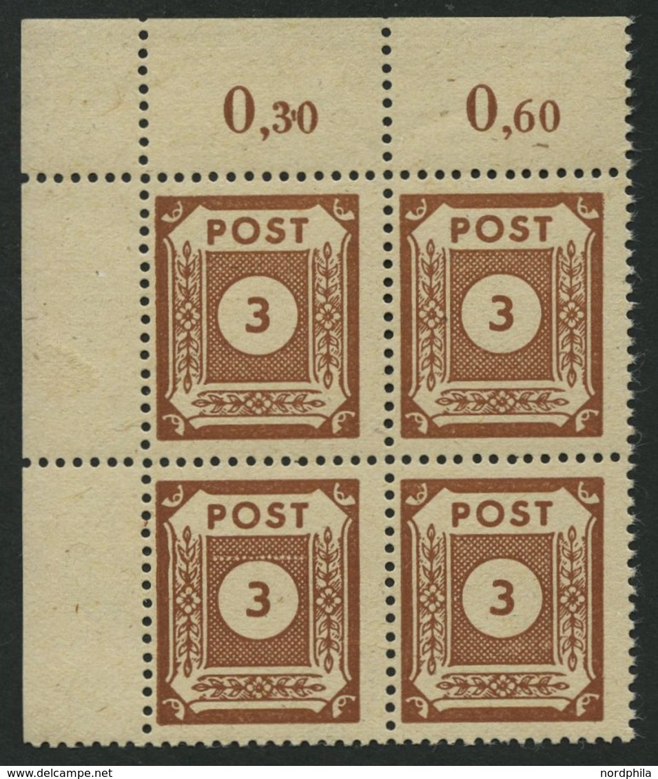 OST-SACHSEN 56I **, 1945, 3 Pf. Braun Mit Abart Perlenschnur über Mittelstück, Im Viererblock Aus Der Linken Oberen Boge - Altri & Non Classificati