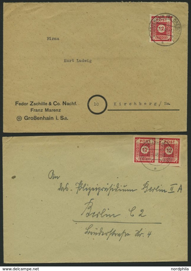 OST-SACHSEN 63 BRIEF, 1945, 12 Pf. Dunkelrosarot, Einzelfrankatur Und Mehrfachfrankatur, 2 Portogerechte Fernbriefe, Pra - Sonstige & Ohne Zuordnung