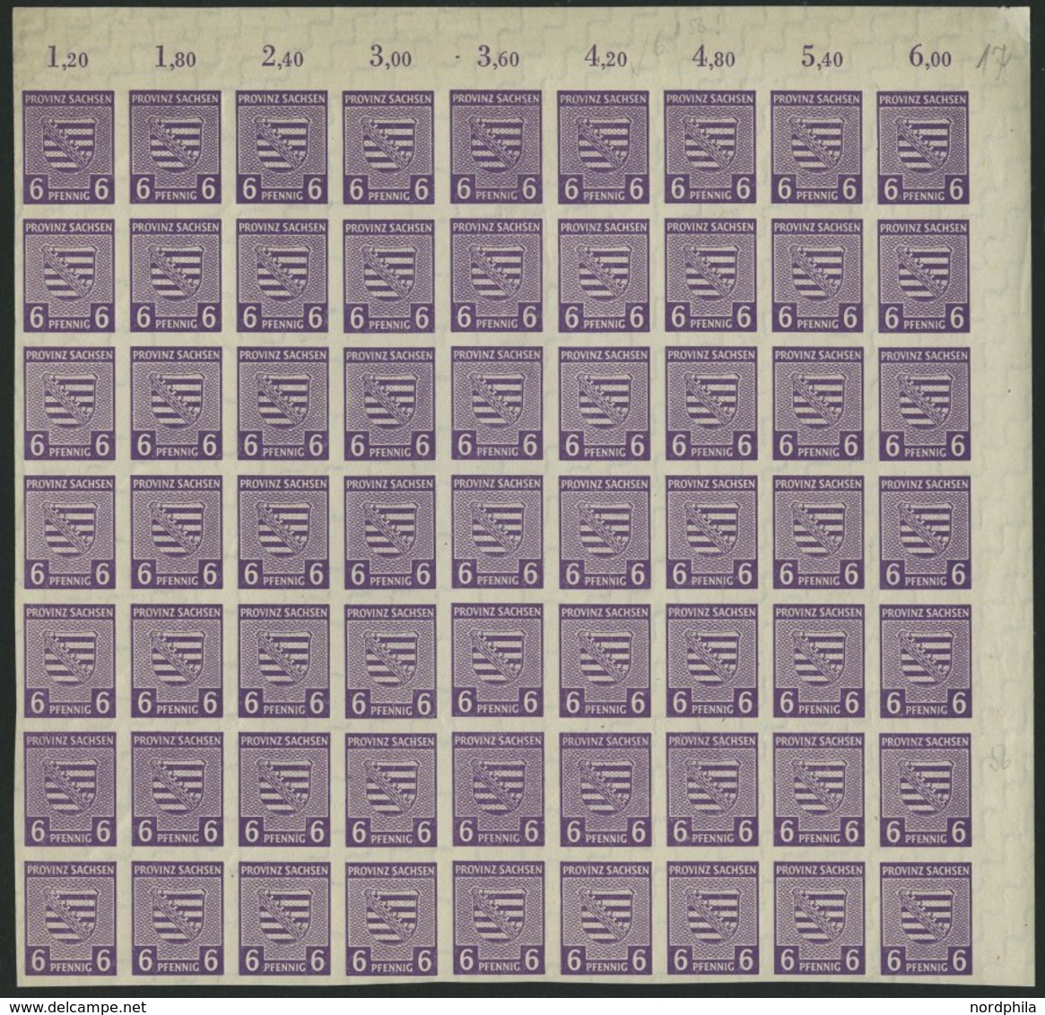 PROVINZ SACHSEN 69Xb **, 1945, 6 Pf. Rötlichgrauviolett, Wz. X, 63x Im Bogenteil, Pracht, Mi. 378.- - Autres & Non Classés