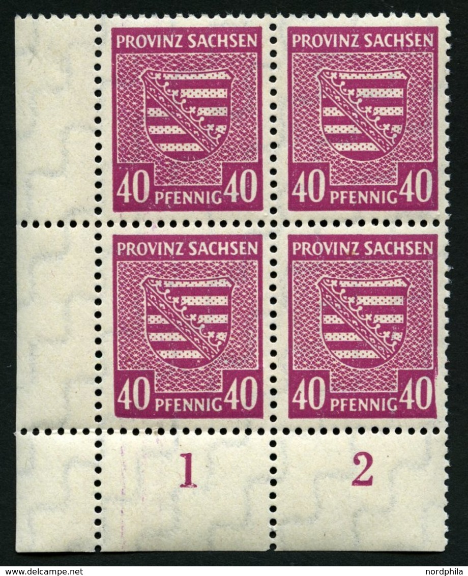 PROVINZ SACHSEN 84Xa VB **, 1945, 40 Pf. Dunkellilarosa, Wz. 1X, Im Unteren Linken Eckrandviererblock, Dabei Plattenfehl - Altri & Non Classificati