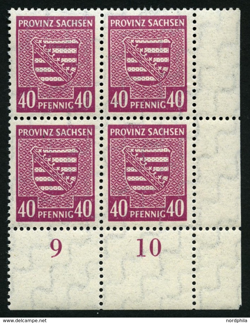 PROVINZ SACHSEN 84Xa VB **, 1945, 40 Pf. Dunkellilarosa, Wz. 1X, Im Unteren Rechten Eckrandviererblock, Dabei Plattenfeh - Otros & Sin Clasificación