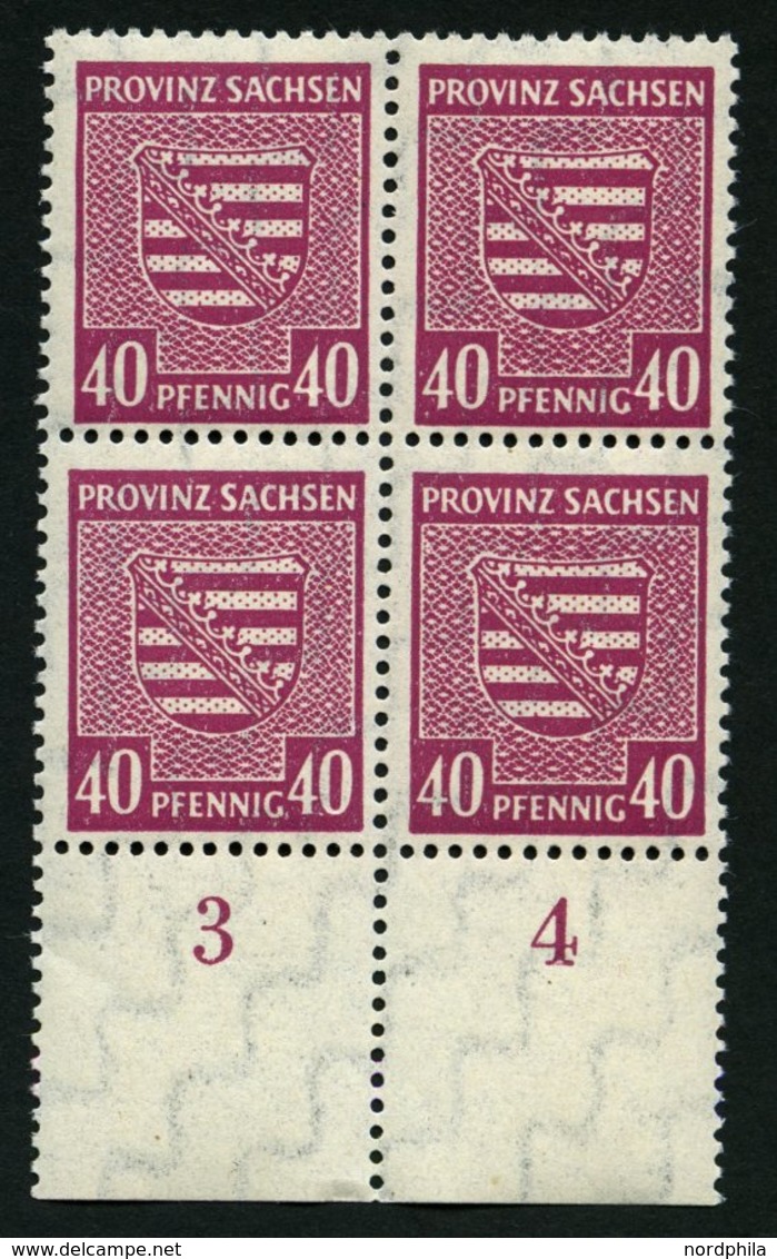 PROVINZ SACHSEN 84Xa VB **, 1945, 40 Pf. Dunkellilarosa, Wz. 1X, Im Unterrandviererblock, Dabei Plattenfehler I, Pracht, - Andere & Zonder Classificatie