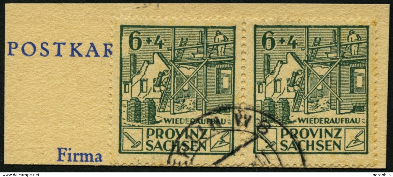 PROVINZ SACHSEN 87AX BrfStk, 1946, 6 Pf. Wiederaufbau, Gezähnt, Mit Abart Schraffurlinien Links Neben 6 Großflächig Fehl - Otros & Sin Clasificación