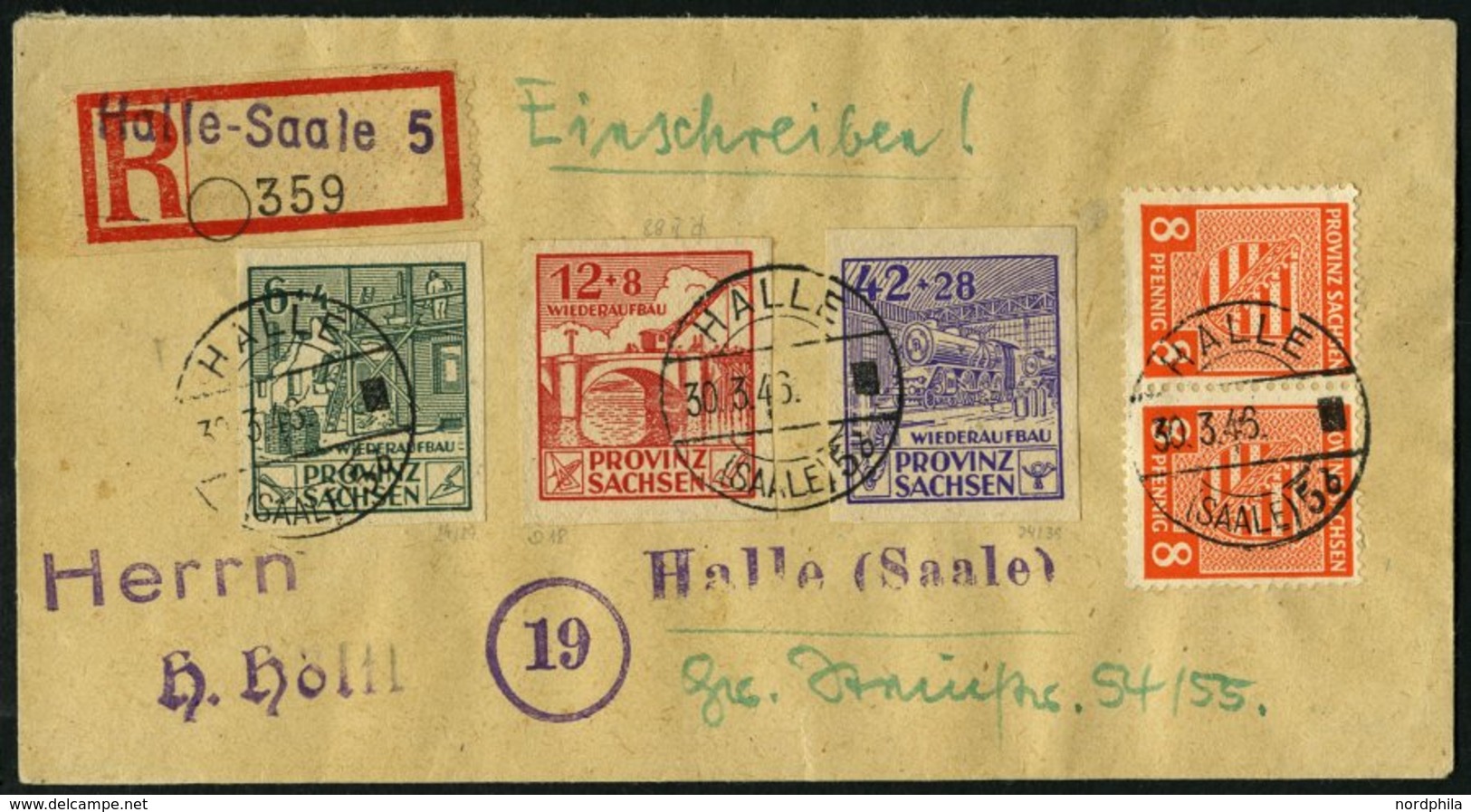 PROVINZ SACHSEN 88BII BRIEF, 1946, 12 Pf. Wiederaufbau, Ungezähnt, Mit Abart Geflicktes Loch Im Brückenbogen, Mit Zusatz - Otros & Sin Clasificación