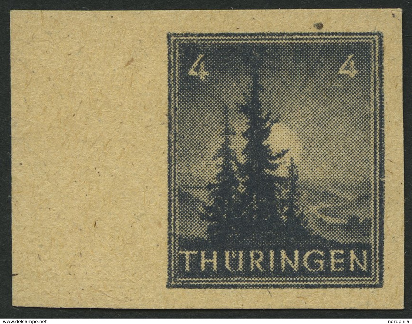 THÜRINGEN 93AYz2U **, 1946, 4 Pf. Bläulichschwarzgrau, Spargummierung, Dickes Papier, Fallende Papierstreifung, Ungezähn - Autres & Non Classés