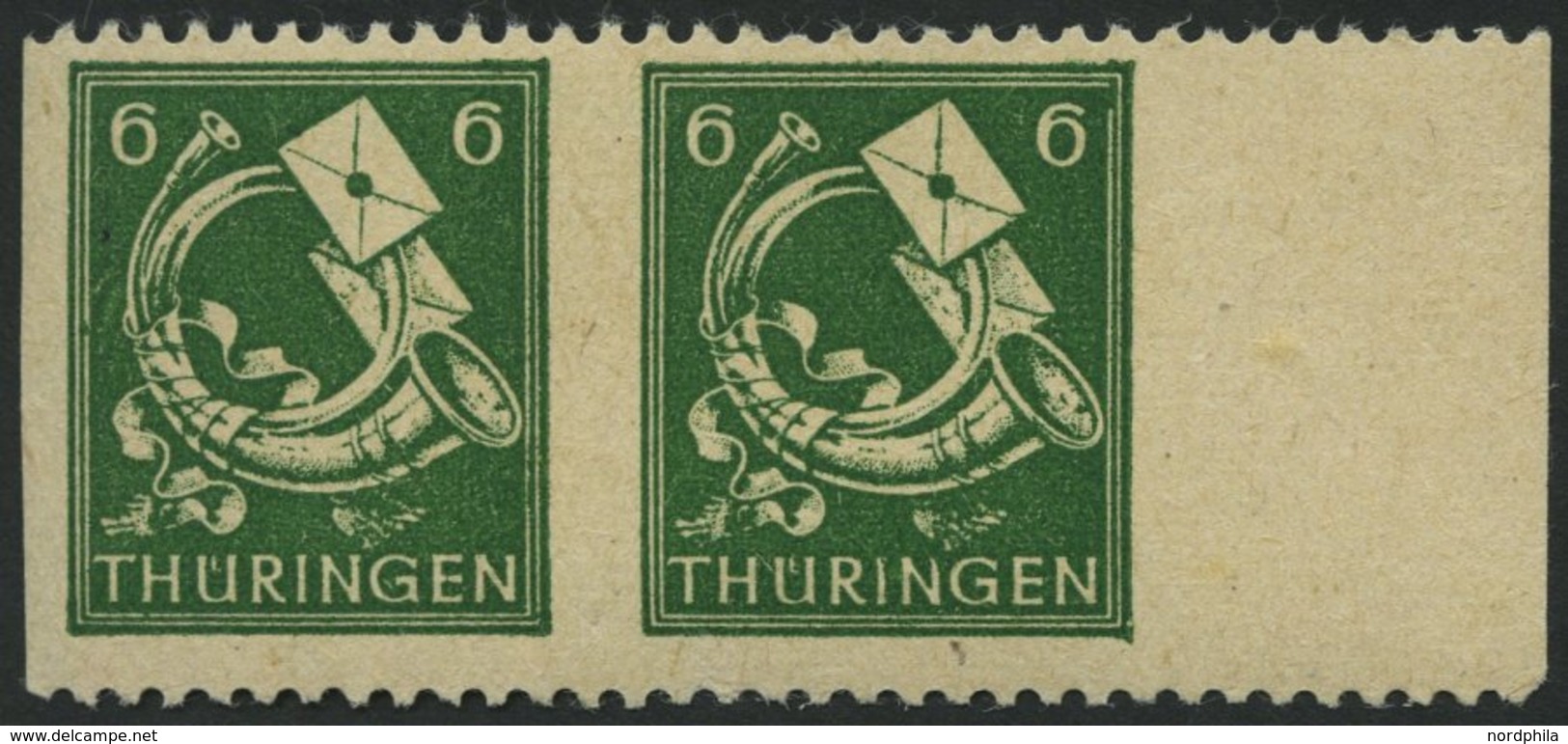 THÜRINGEN 95AXatUs**, *, 1945, 6 Pf. Dunkelgrün, Vollgummierung, Gelblichgraues Papier, Senkrecht Ungezähnt, Im Waagerec - Otros & Sin Clasificación