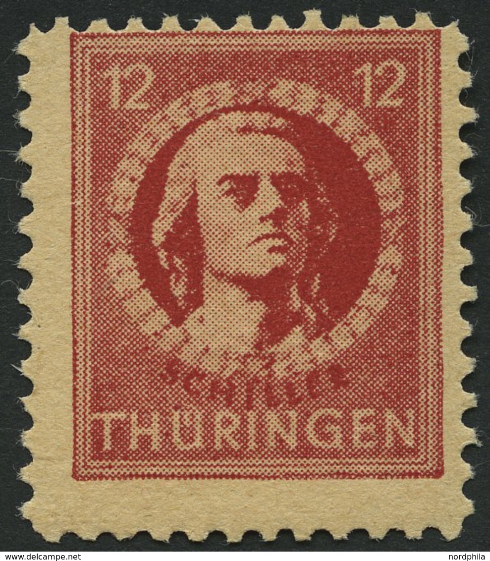 THÜRINGEN 97AXav **, 1945, 12 Pf. Karminrot, Vollgummierung, Gefasertes Papier, Pracht, R!, Gepr. Herpichböhm, Mi. 550.- - Other & Unclassified