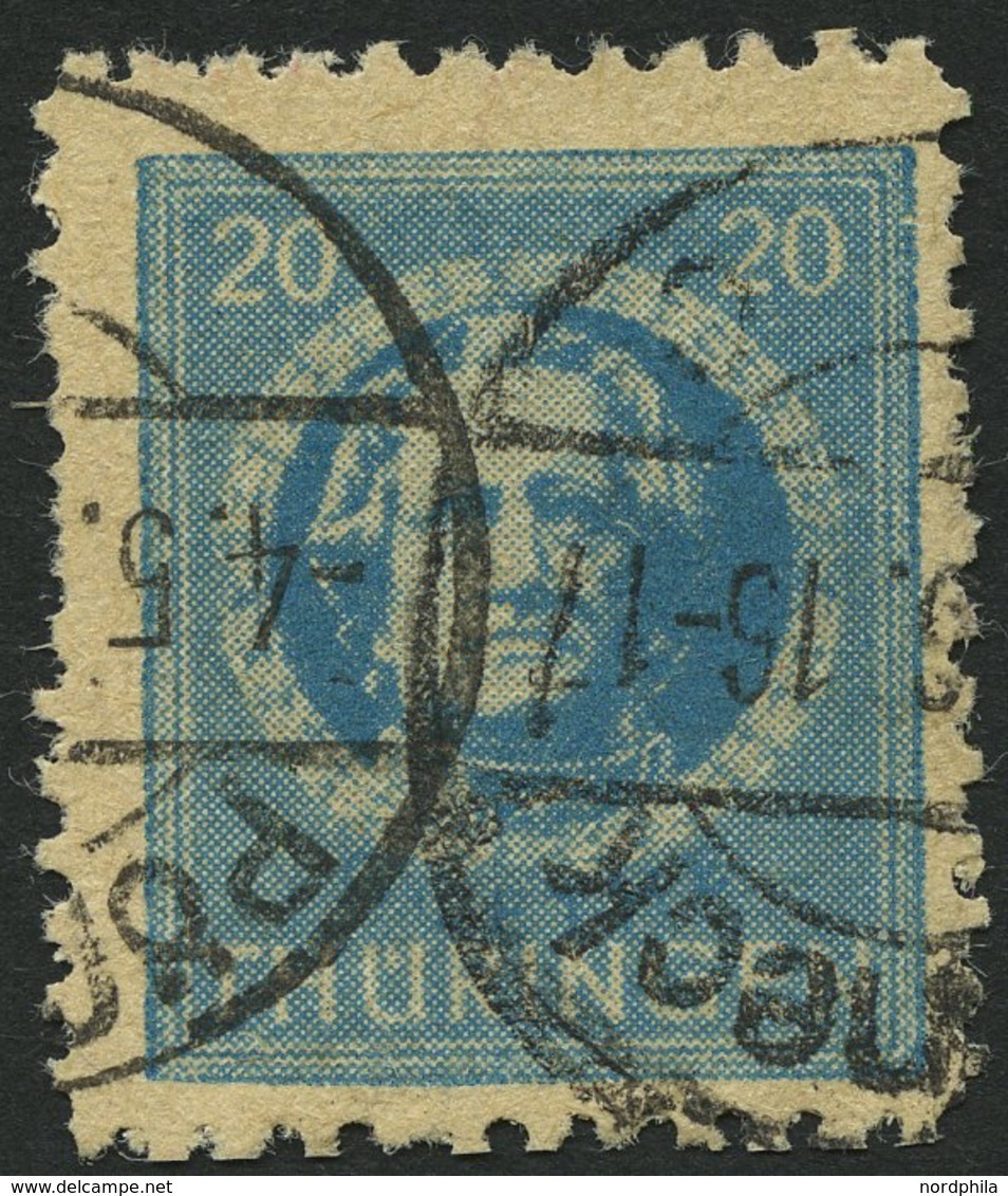 THÜRINGEN 98AXp1 O, 1945, 20 Pf. Preußischblau, Gezähnt, Vollgummierung, Dickes Papier, Steigende Papierstreifung, Links - Autres & Non Classés