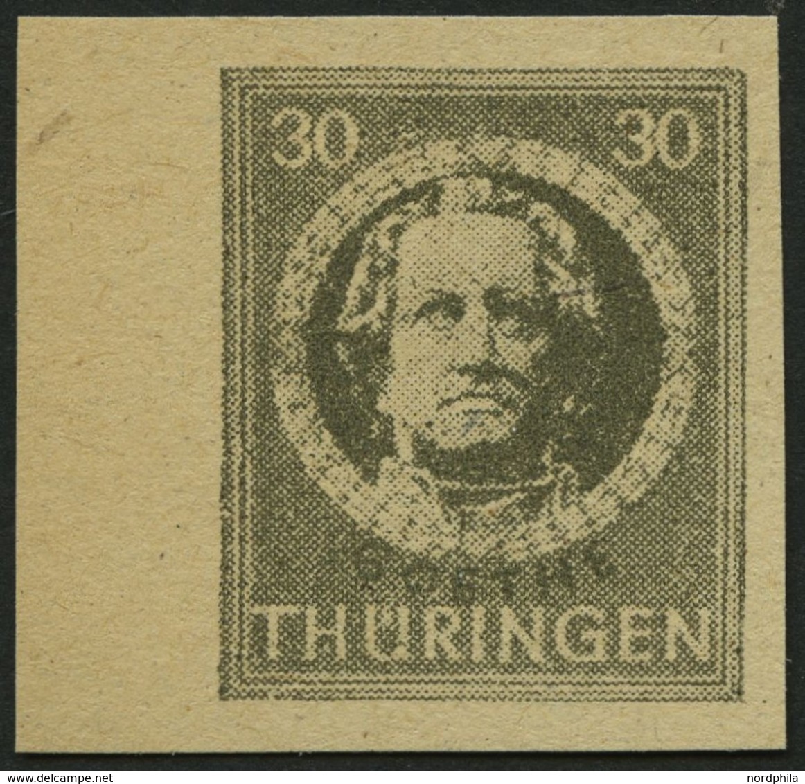 THÜRINGEN 99BXaw **, 1945, 30 Pf. Olivgrau, Ungezähnt, Vollgummierung, Dickes Papier, Pracht, Attestkopie Ströh Eines Eh - Other & Unclassified