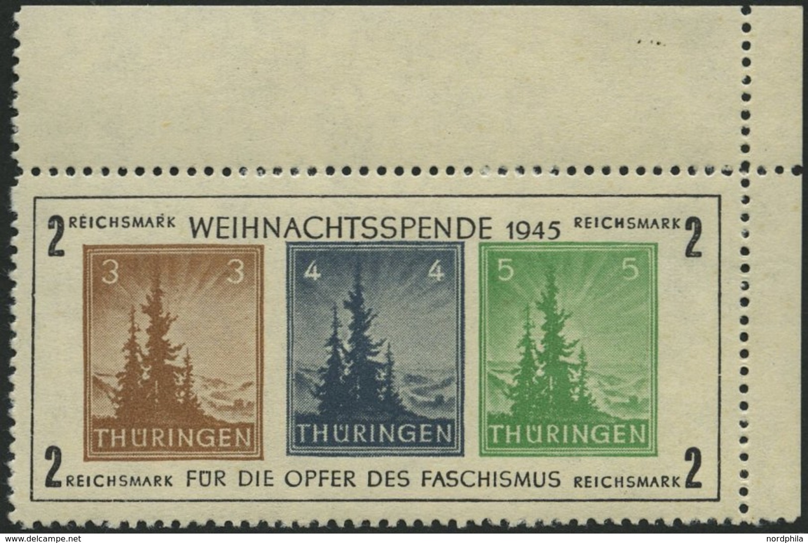 THÜRINGEN Bl. 1xb **, 1945, Block Antifa, Weißes Kartonpapier, Type II, Mi.Nr. 100 In Hellsiena, Aus Der Oberen Rechten  - Autres & Non Classés