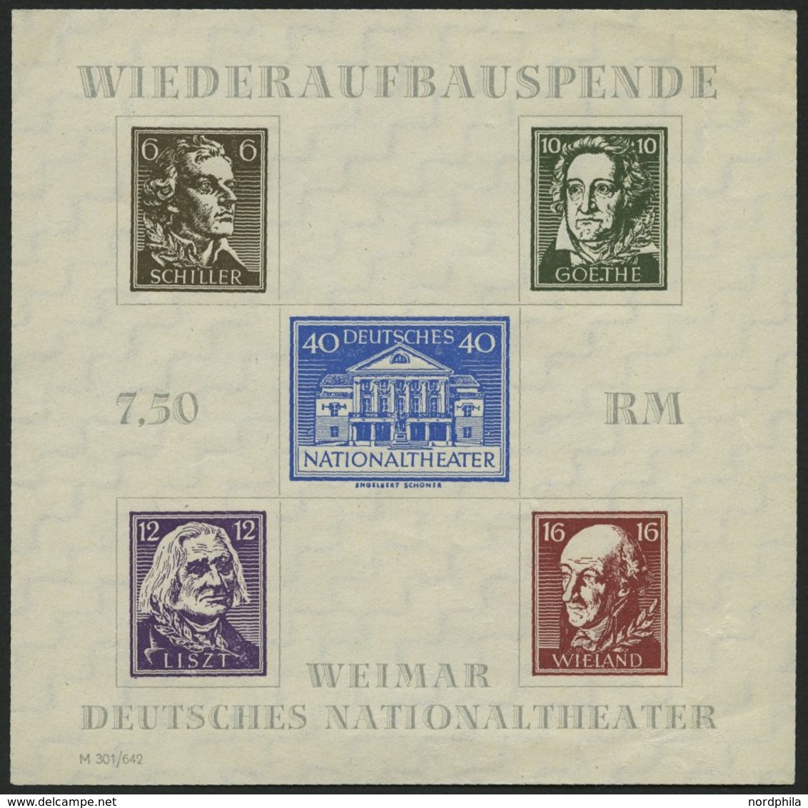 THÜRINGEN Bl. 3APFIV (*), 1946, Block Nationaltheater, Ungezähnt, Mit Plattenfehler Punkt Hinter Erstem E Im Goethe, Kle - Other & Unclassified