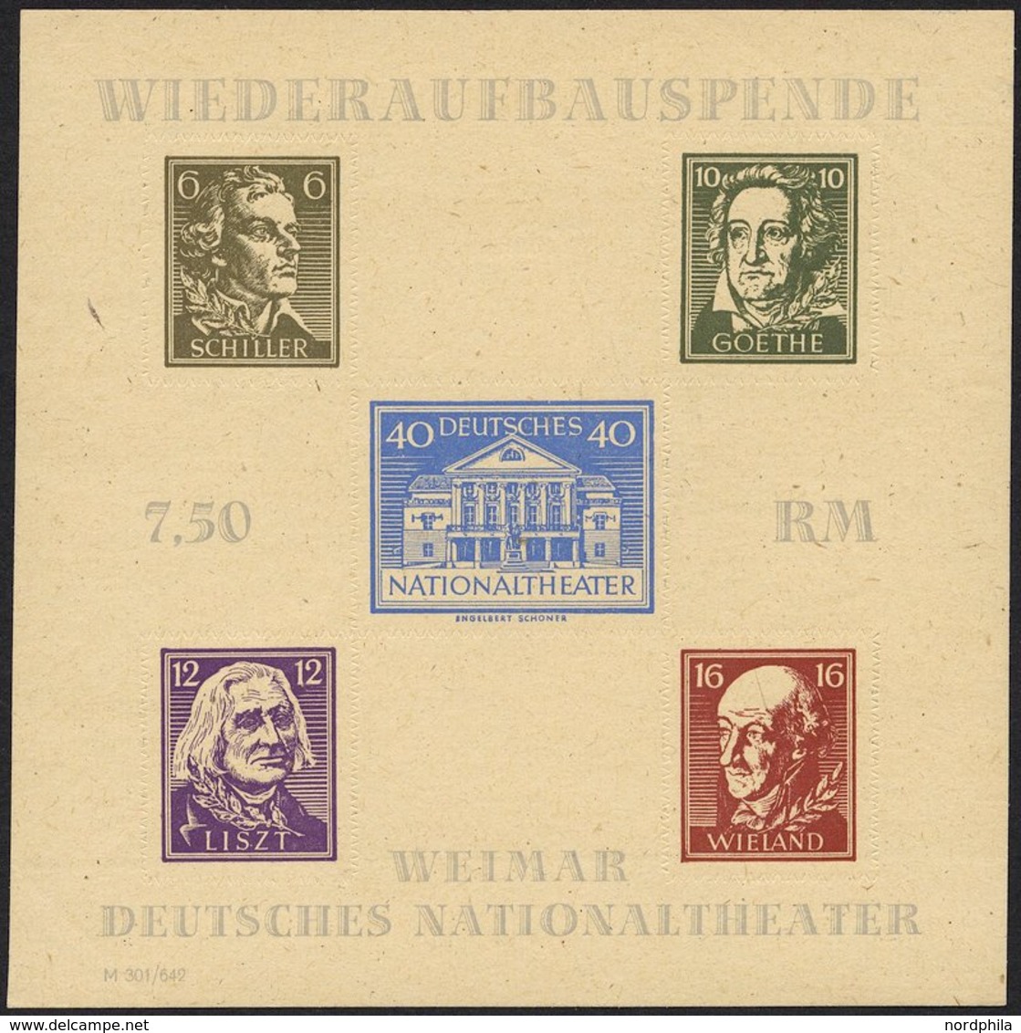 THÜRINGEN Bl. 3Bbya *, 1946, Block Nationaltheater, Durchstochen, Mi.Nr. 107 In Bräunlicholiv, Falzrest, Feinst (kleine  - Otros & Sin Clasificación