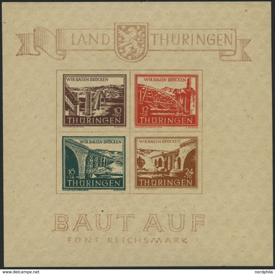 THÜRINGEN Bl. 4a **, 1946, Brückenblock, Type I, Pracht, Mi. 400.- - Otros & Sin Clasificación