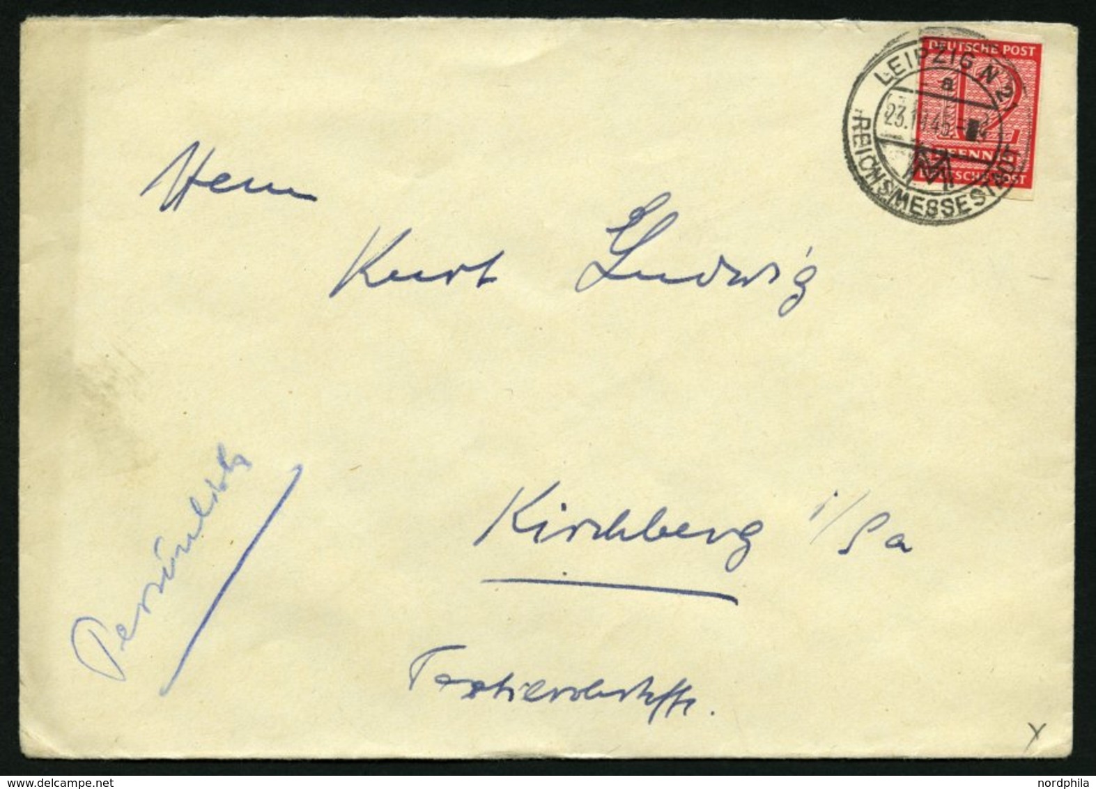 WEST-SACHSEN 119Y BRIEF, 1945, 12 Pf. Lebhaftkarminrot, Wz. 1Y, Auf Fernbrief, Pracht - Autres & Non Classés