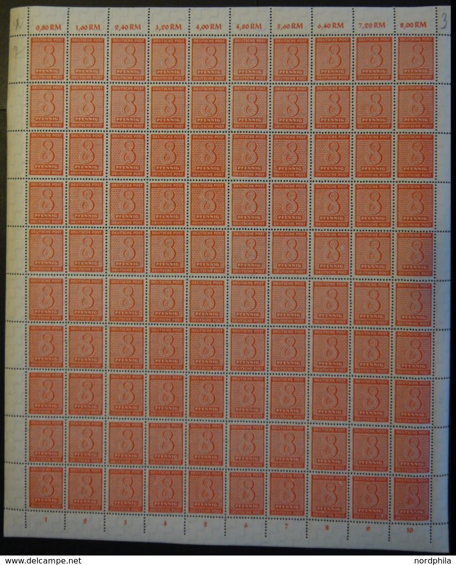 WEST-SACHSEN 130X **, 1945, 8 Pf. Lebhaftorange, Wz. 1X, Im Bogen (100), Dabei Die Abarten 130I Und 130II, Pracht - Altri & Non Classificati