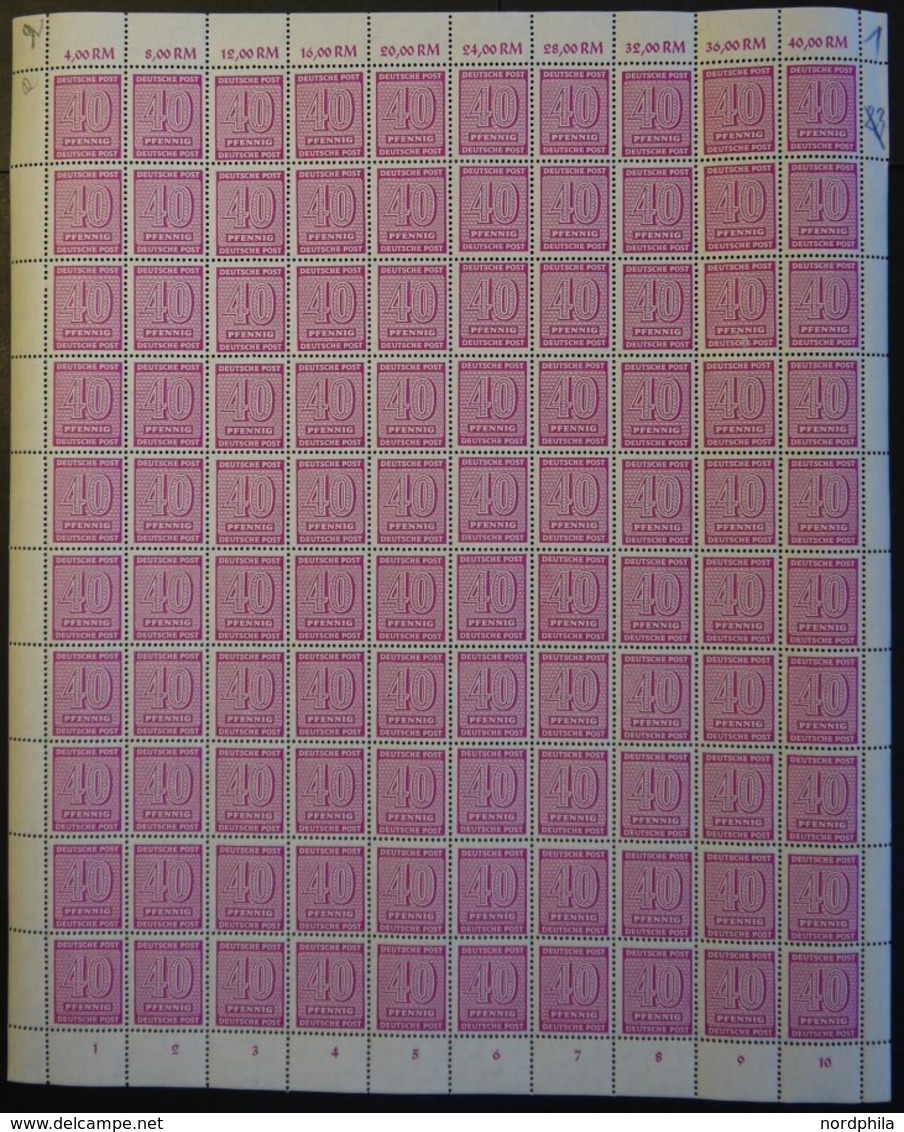 WEST-SACHSEN 136Xza **, 1946, 40 Pf. Lila, Wz. 1X, Kreidepapier, Im Bogen (100) Mit Abarten 136I Und 136II, Pracht - Altri & Non Classificati