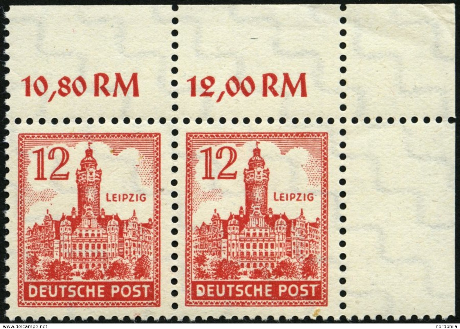 WEST-SACHSEN 155YII **, 1946, 12 Pf. Abschiedsserie, Wz. 1Y, Mit Abart Bogen Des D Von Deutsche Beschädigt, Im Waagerech - Other & Unclassified