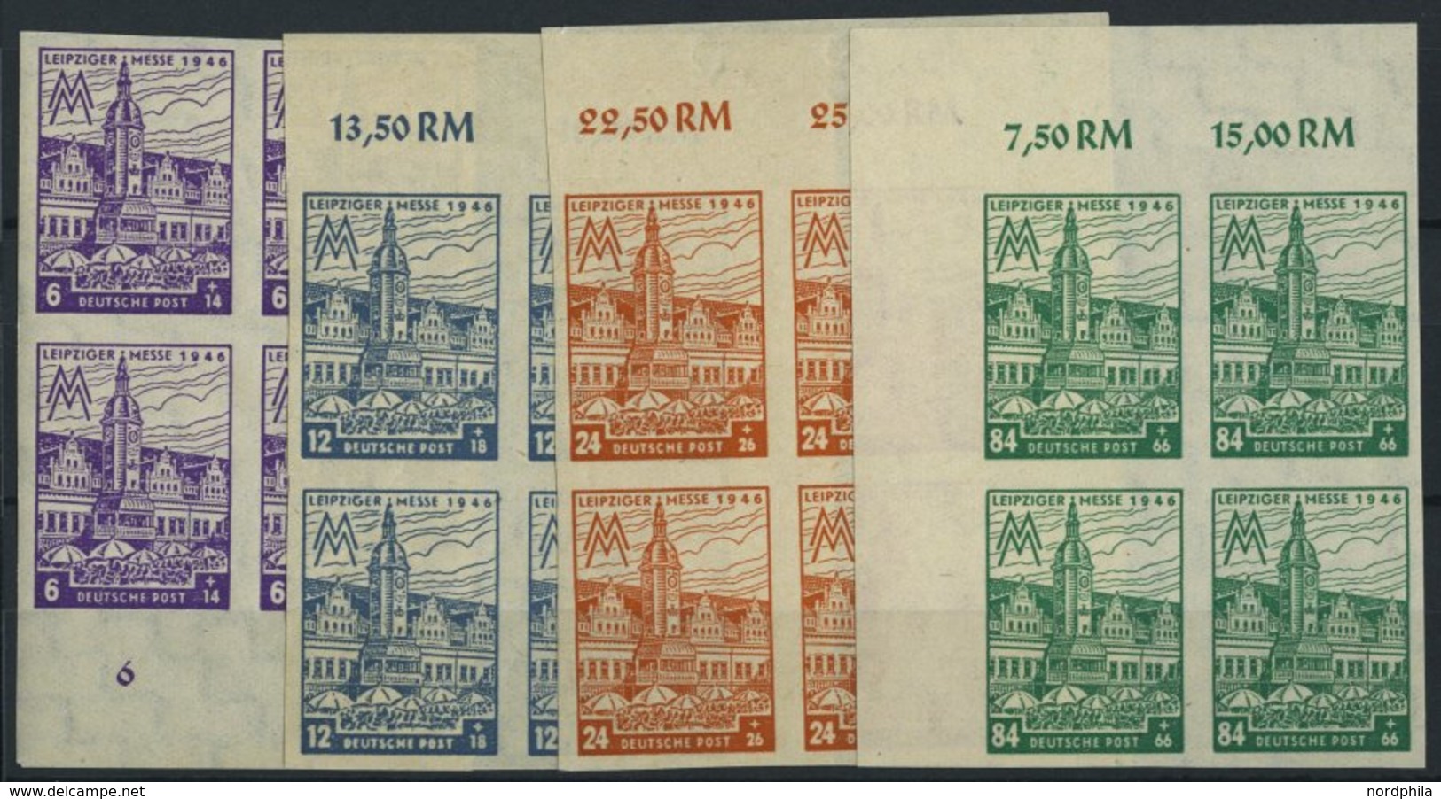 WEST-SACHSEN 162-65BY VB **, 1946, Leipziger Messe, Ungezähnt, Wz. 1Y, In Randviererblocks, Prachtsatz, Mi. 180.- - Autres & Non Classés