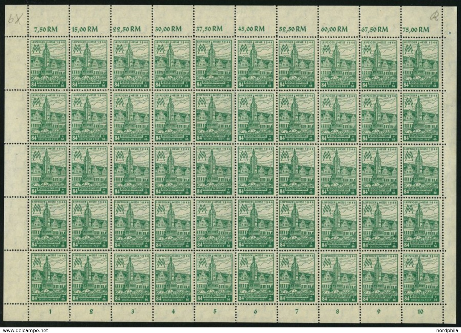 WEST-SACHSEN 165AXb **, 1946, 84 Pf. Schwärzlichgelbsmaragdgrün, Gezähnt, Wz. 1X, Im Bogen (50), Pracht, Gepr. Schulz, M - Altri & Non Classificati