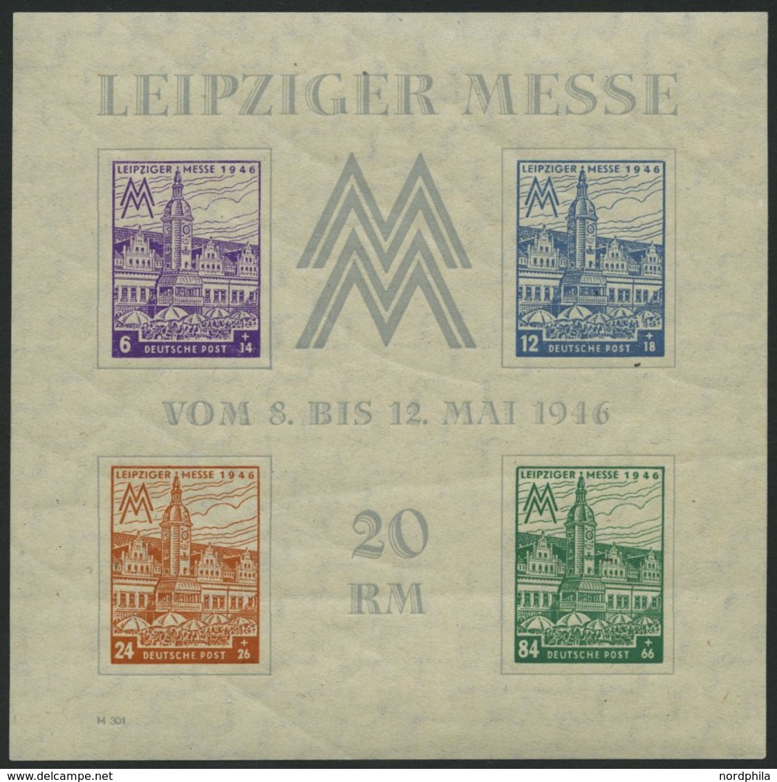 WEST-SACHSEN Bl. 5Xb **, 1946, Block Leipziger Messe, Wz. 1X, 12 Pf. Graublau, Type III, Pracht, RR!, Fotoattest Dr. Jas - Altri & Non Classificati