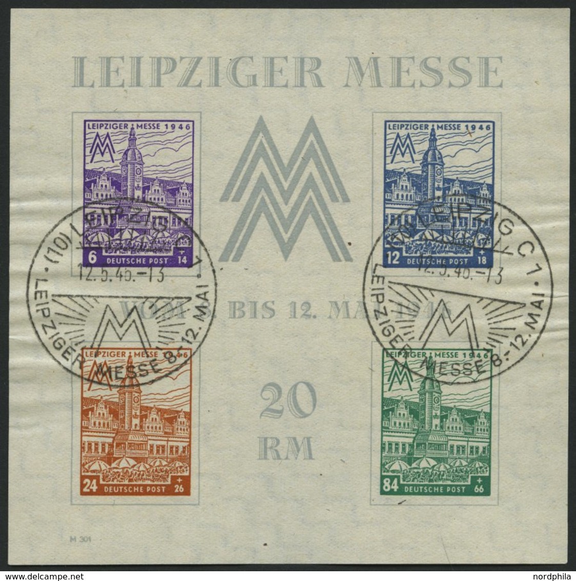 WEST-SACHSEN Bl. 5Ya O, 1946, Block Leipziger Messe, Wz. 1Y, Type III, Sonderstempel, Kleine Papierwellungen, Pracht, Mi - Altri & Non Classificati