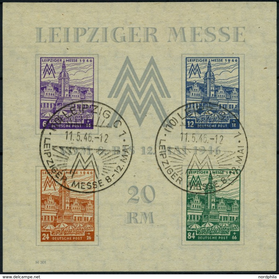 WEST-SACHSEN Bl. 5Ya O, 1946, Block Leipziger Messe, Wz. 1Y, Type VIII, Mit Sonderstempel, Pracht, Mi. 350.- - Otros & Sin Clasificación