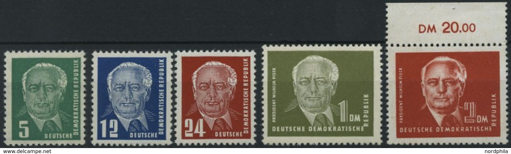 DDR 322-26 **, 1952/3, Pieck, Wz. 2, Pracht, Mi. 120.- - Oblitérés