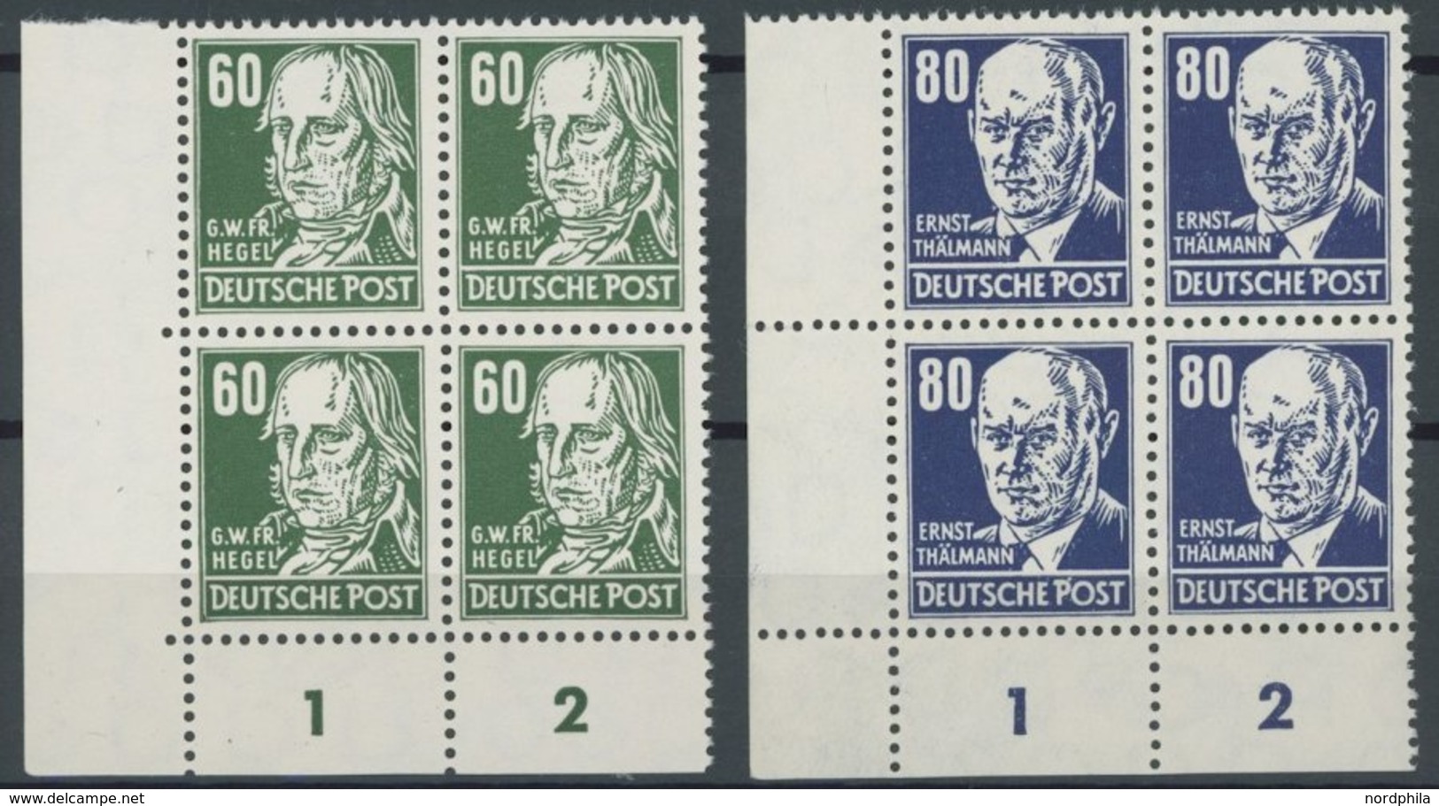 DDR VB **, 1952, Persönlichkeiten Mi.Nr. 327/8,330-33,335/6,338,339, 10 Eckrandviererblocks Je Aus Der Linken Unteren Bo - Usados