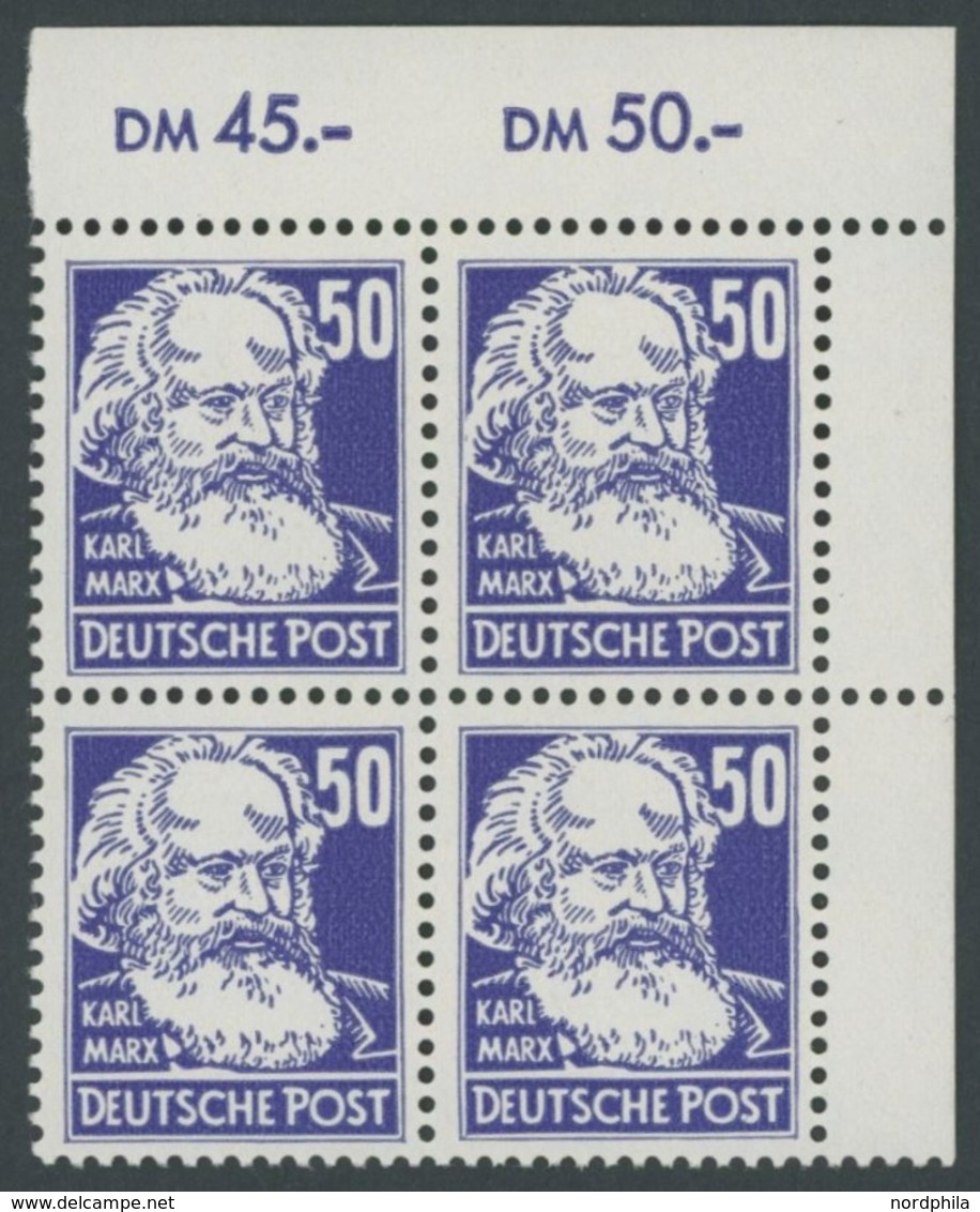 DDR 337 VB **, 1952, 50 Pf. Marx Im Rechten Oberen Eckrandviererblock, Postfrisch, Pracht, Mi. (129.-) - Usados