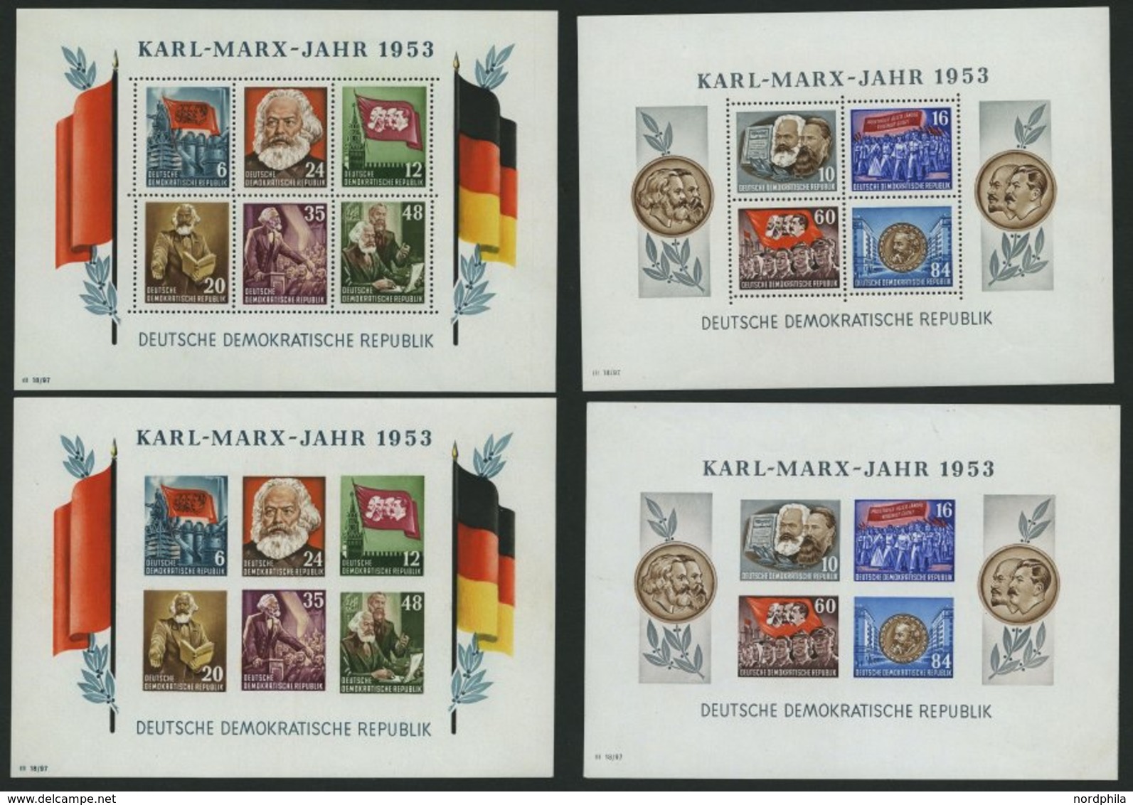 DDR Bl. 8/9ABYII **, 1953, Marx-Blocks, Alle Mit Wz. 2YII, Pracht, Mi. 600.- - Usati