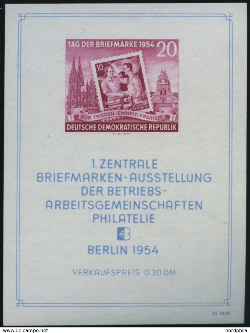 DDR Bl. 10III **, 1954, Block Briefmarken-Ausstellung Mit Abart Punkt über Rechtem Oberem Block-Einfassungsornament, Pra - Usados