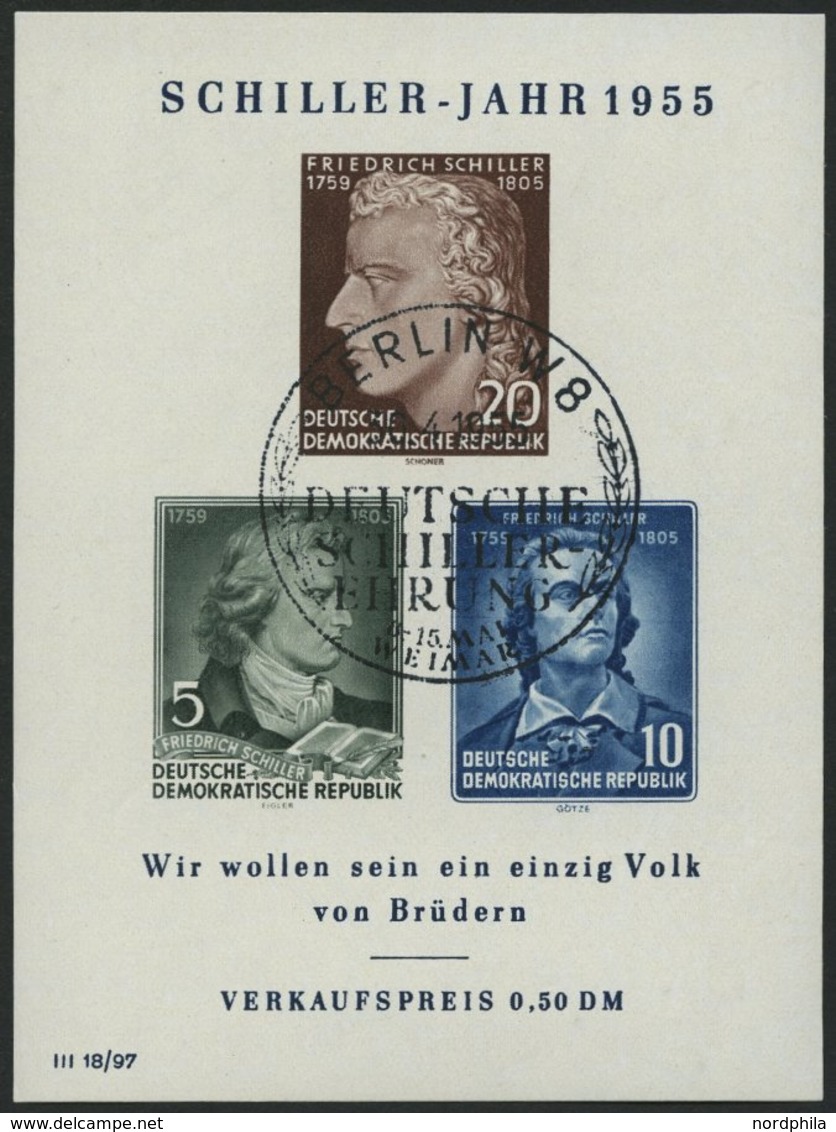 DDR Bl. 12IX O, 1955 Block Schiller Mit Abart Vorgezogener Fußstrich Bei J, Zusätzlich Waagerechter Strich Durch Markenb - Used Stamps