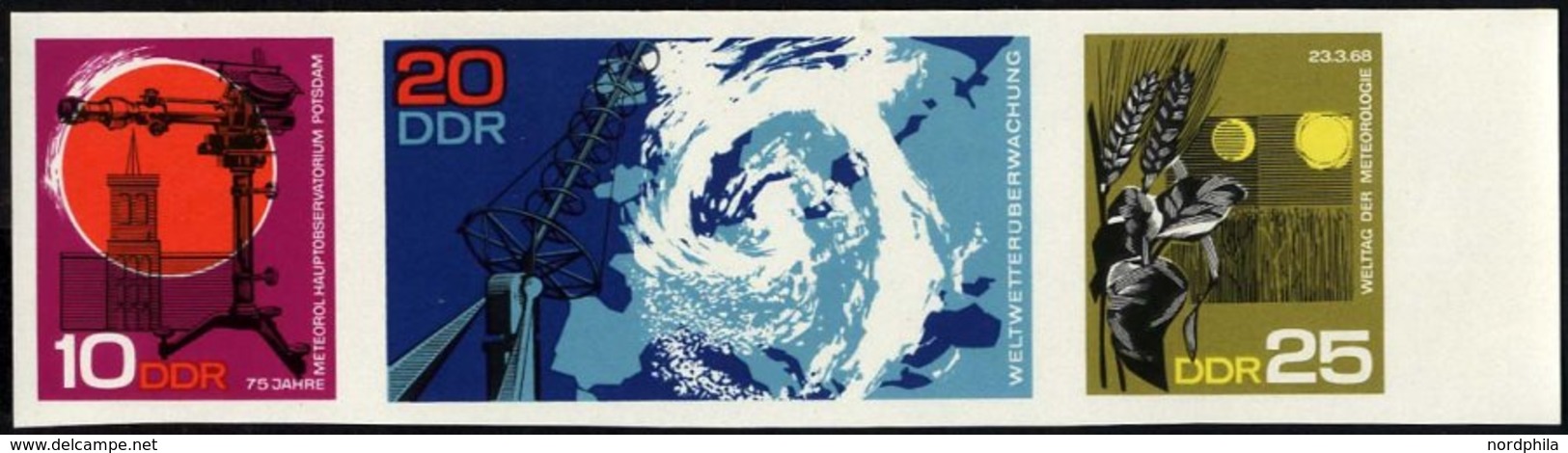 DDR 1343-45U **, 1968, 75 Jahre Meteorologisches Hauptobservatorium, Ungezähnter Dreierstreifen, Pracht - Used Stamps