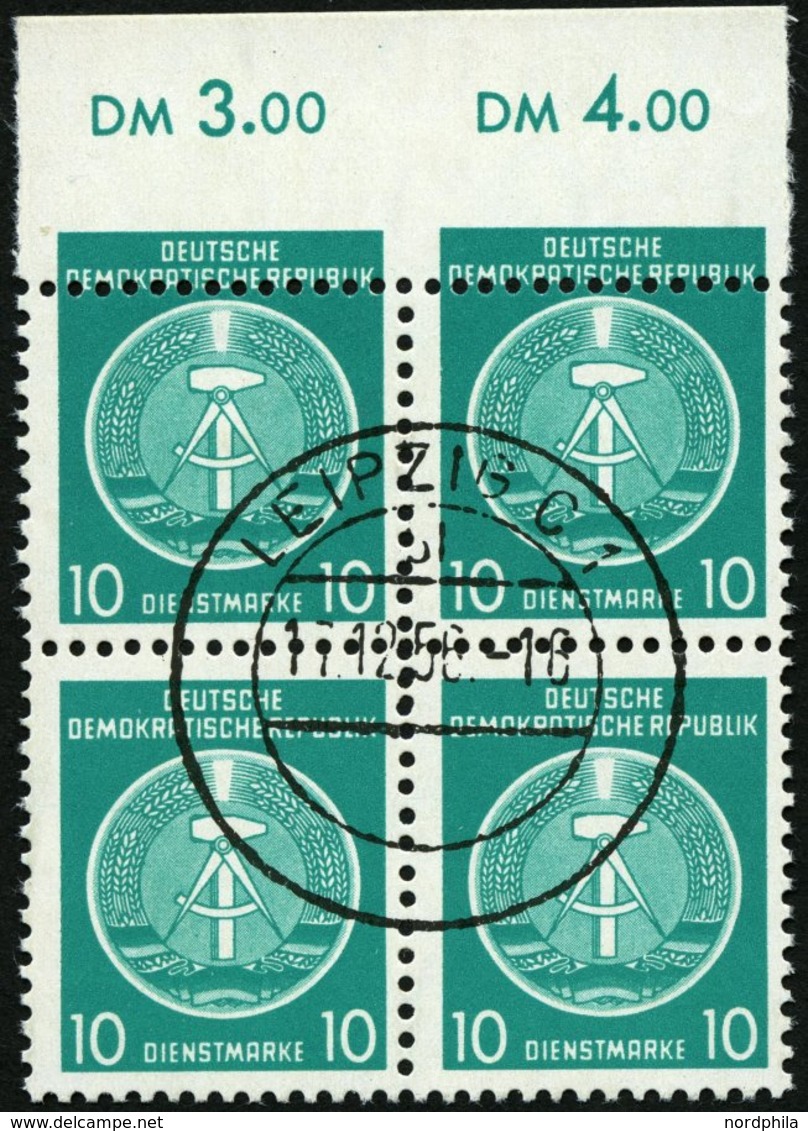 DIENSTMARKEN A D 4XI VB O, 1954, 10 Pf. Bläulichgrün, Wz. 2XI, Im Viererblock Vom Oberrand Mit Markanter Waagerechter Ve - Other & Unclassified