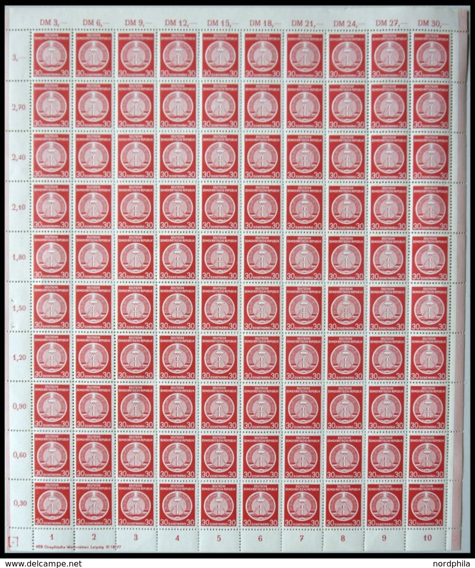 DIENSTMARKEN A D 11XI **, 1954, 30 Pf. Lebhaftbräunlichrot Im Vollständigen Bogen (100) Mit Druckereivermerk, Wz. 2XI, P - Otros & Sin Clasificación