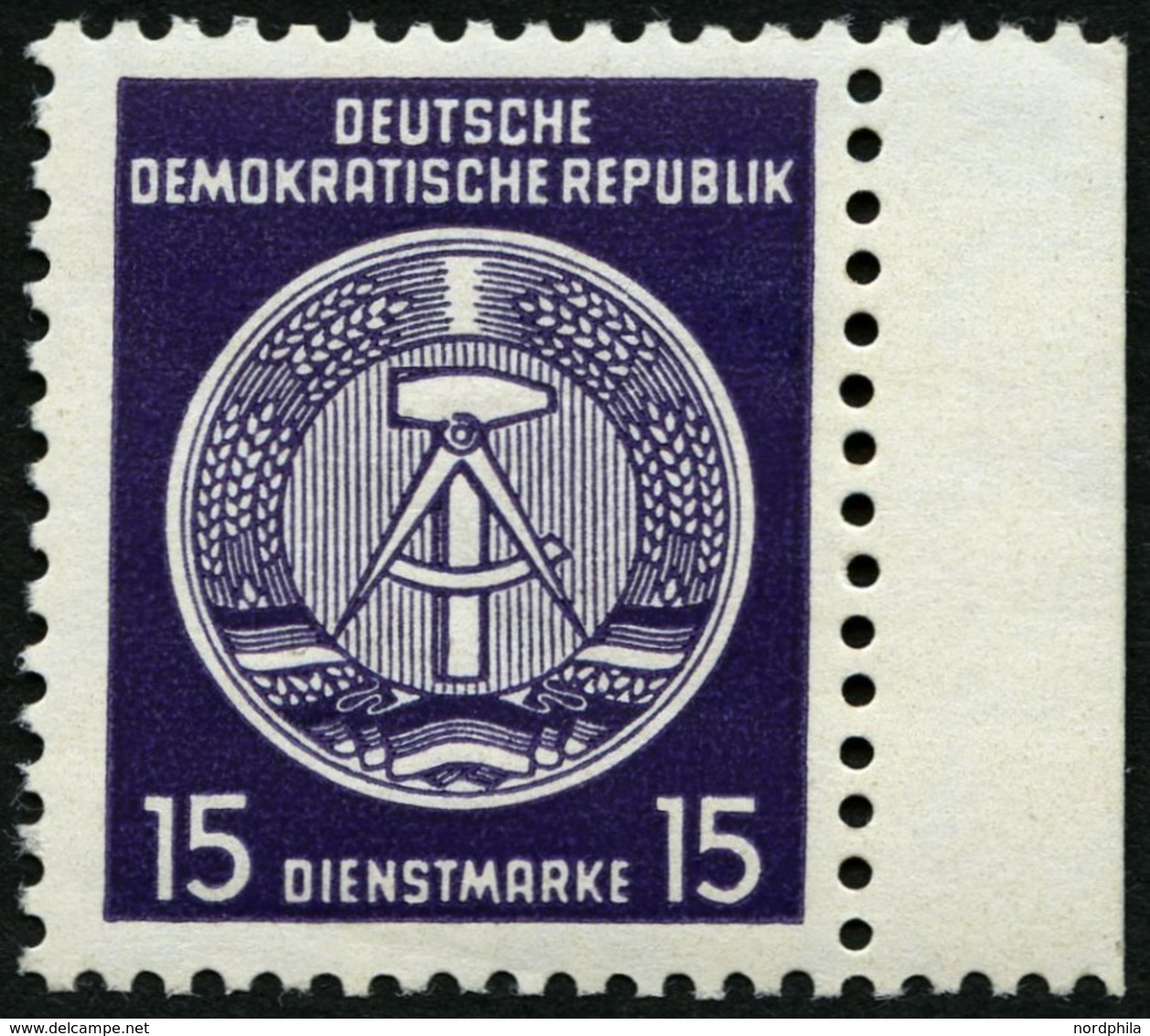 DIENSTMARKEN A D 21IIXII **, 1954, 15 Pf. Schwarzgrauviolett, Type II, Wz. XII, Rechtes Randstück, Pracht, Gepr. Jahn, M - Andere & Zonder Classificatie