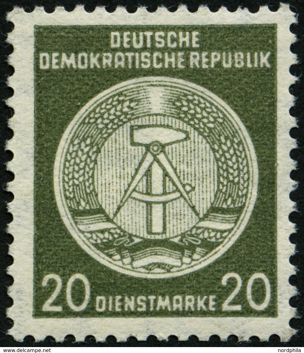 DIENSTMARKEN A D 22IXII *, 1954, 20 Pf. Schwarzgelboliv, Type I, Wz. 2XII, Falzrest, Pracht - Otros & Sin Clasificación