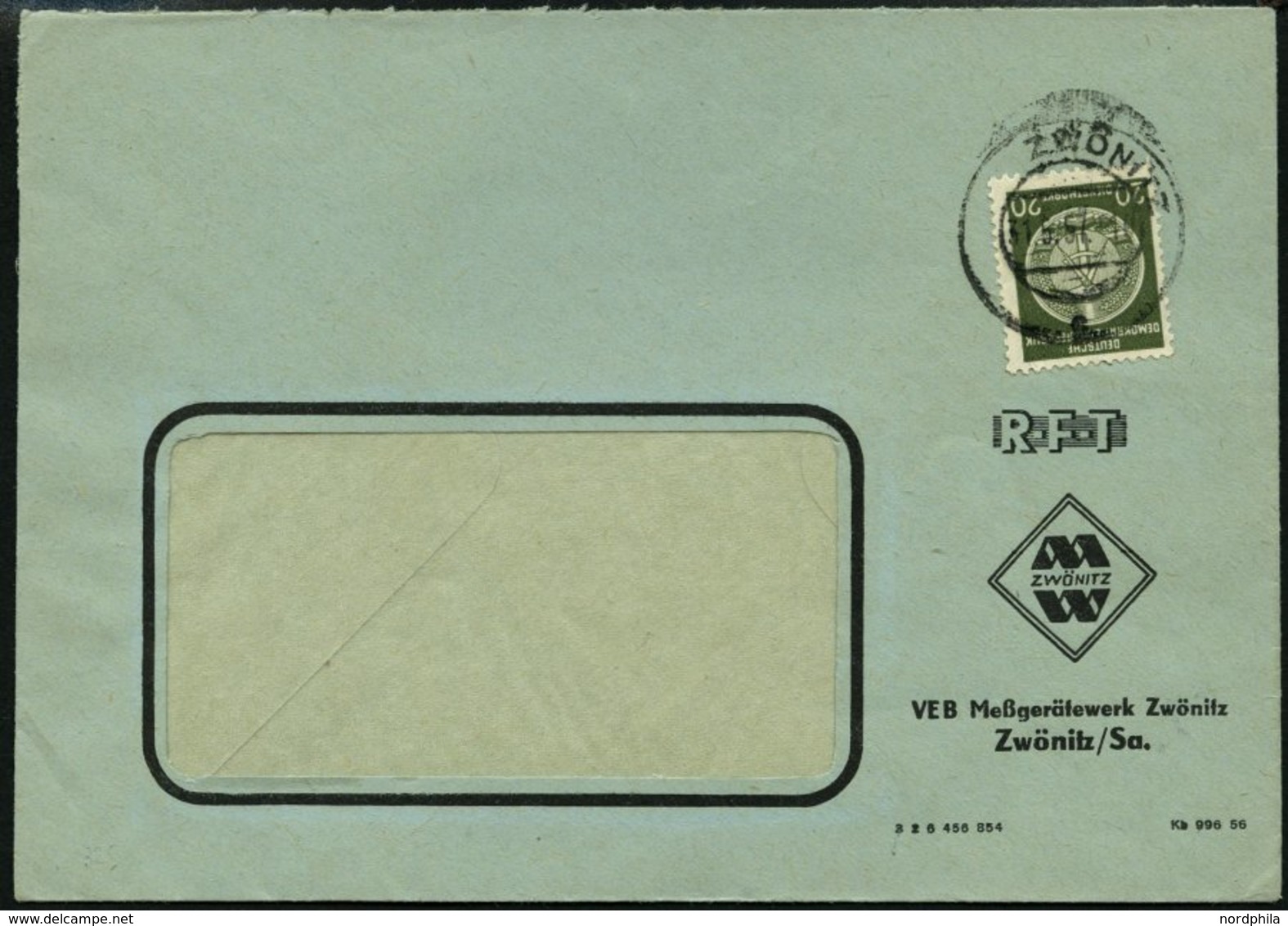 DIENSTMARKEN A D 32IXI BRIEF, 1956, 20 Pf. Schwarzgelboliv, Faserpapier, Type I, Wz. XI, Einzelfrankatur Auf Fensterumsc - Other & Unclassified