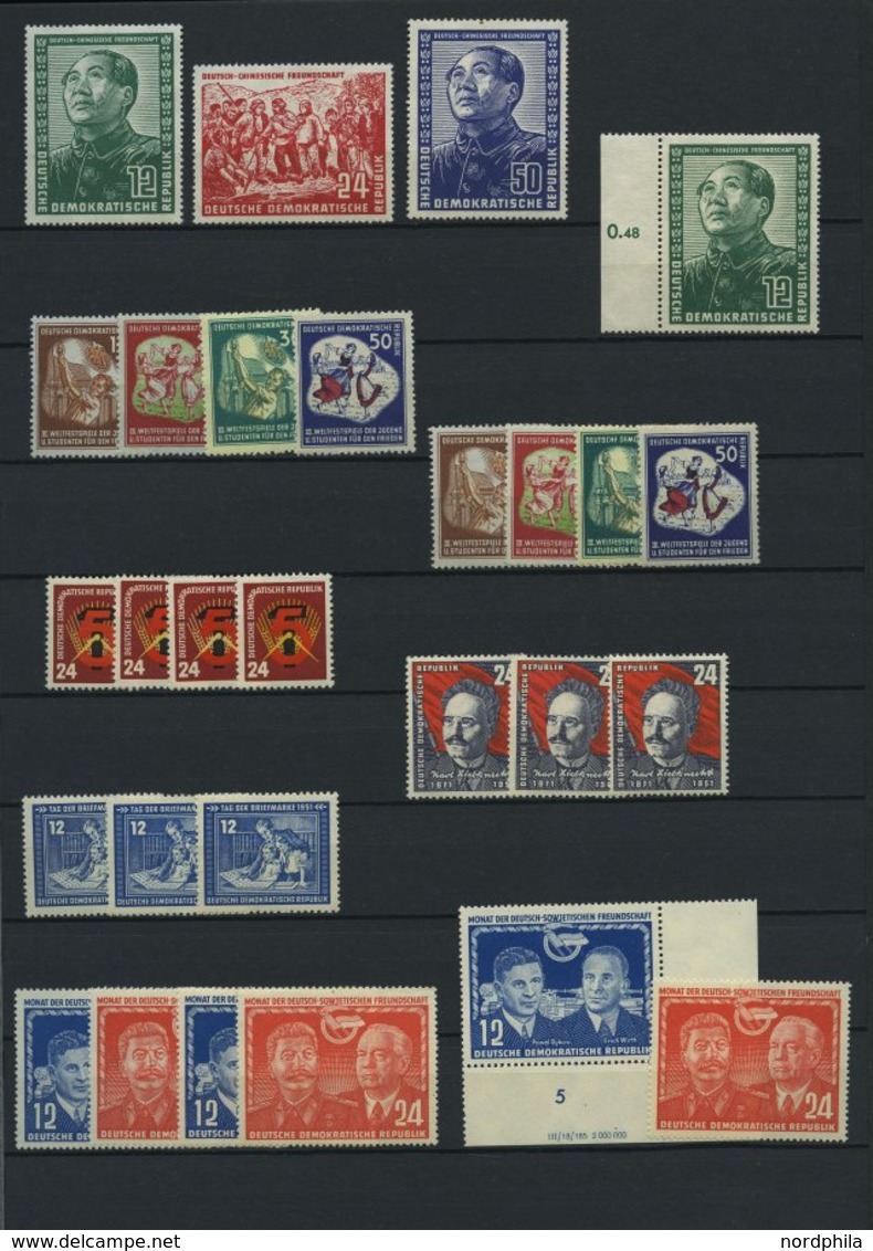 LOTS **, reichhaltige Dublettenpartie DDR von 1949 - 1956 mit einigen guten Werten, Sätzen und Blocks, Erhaltung feinst/