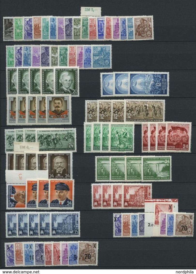 LOTS **, reichhaltige Dublettenpartie DDR von 1949 - 1956 mit einigen guten Werten, Sätzen und Blocks, Erhaltung feinst/