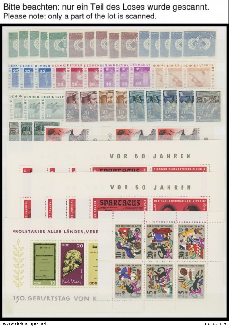 LOTS **, Kleine Postfrische Dublettenpartie DDR Von Ca. 1955-78 Mit Blocks Und Vielen Viererblocks Mit Druckereizeichen  - Collections