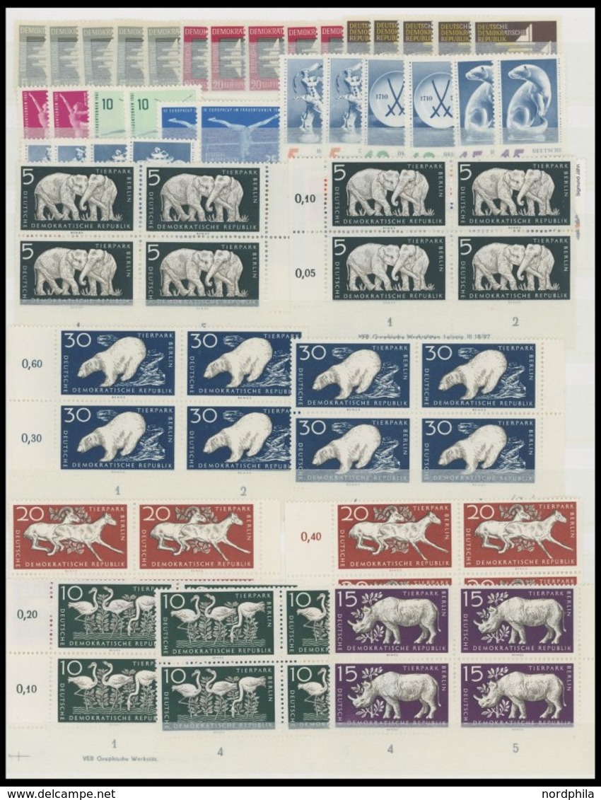 LOTS **, Kleine Postfrische Dublettenpartie DDR Von Ca. 1955-78 Mit Blocks Und Vielen Viererblocks Mit Druckereizeichen  - Verzamelingen