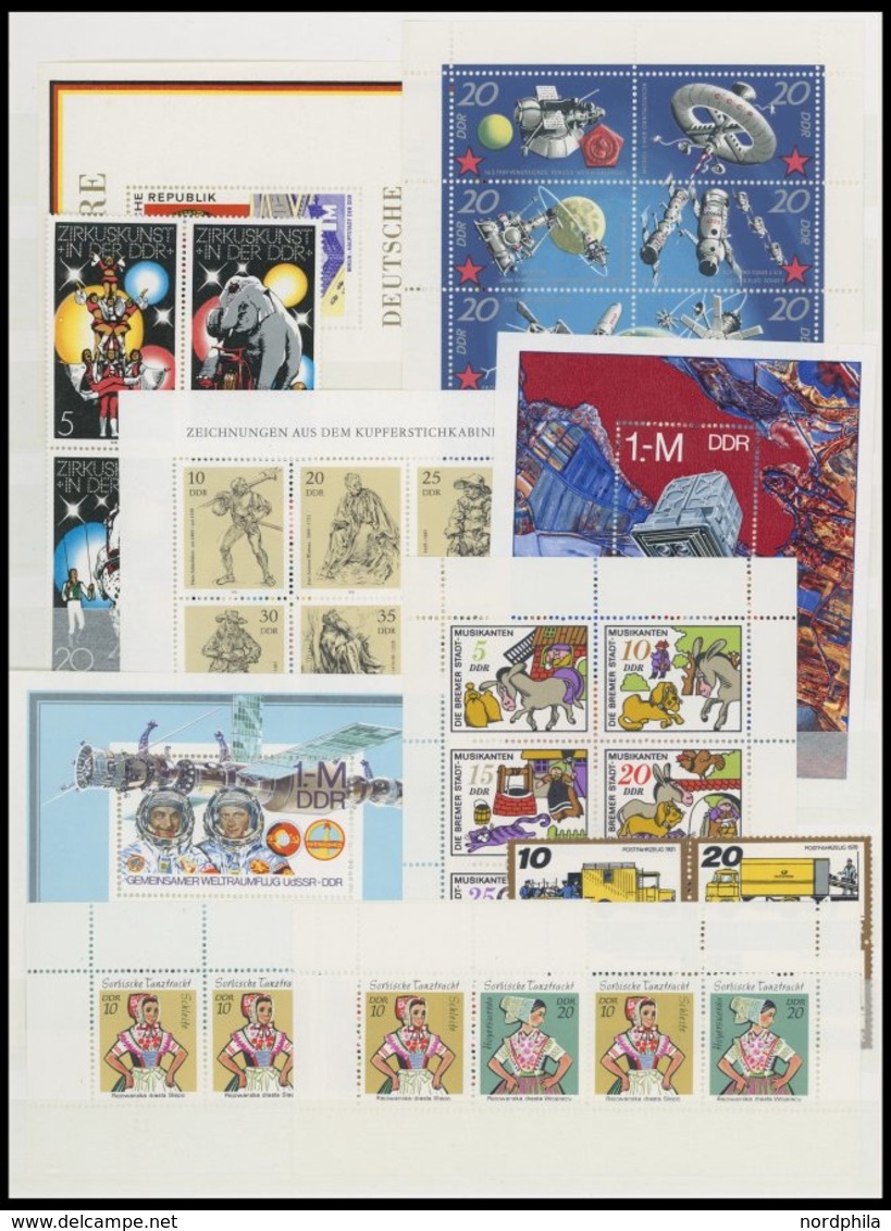LOTS **, Kleine Postfrische Dublettenpartie DDR Von Ca. 1955-78 Mit Blocks Und Vielen Viererblocks Mit Druckereizeichen  - Verzamelingen