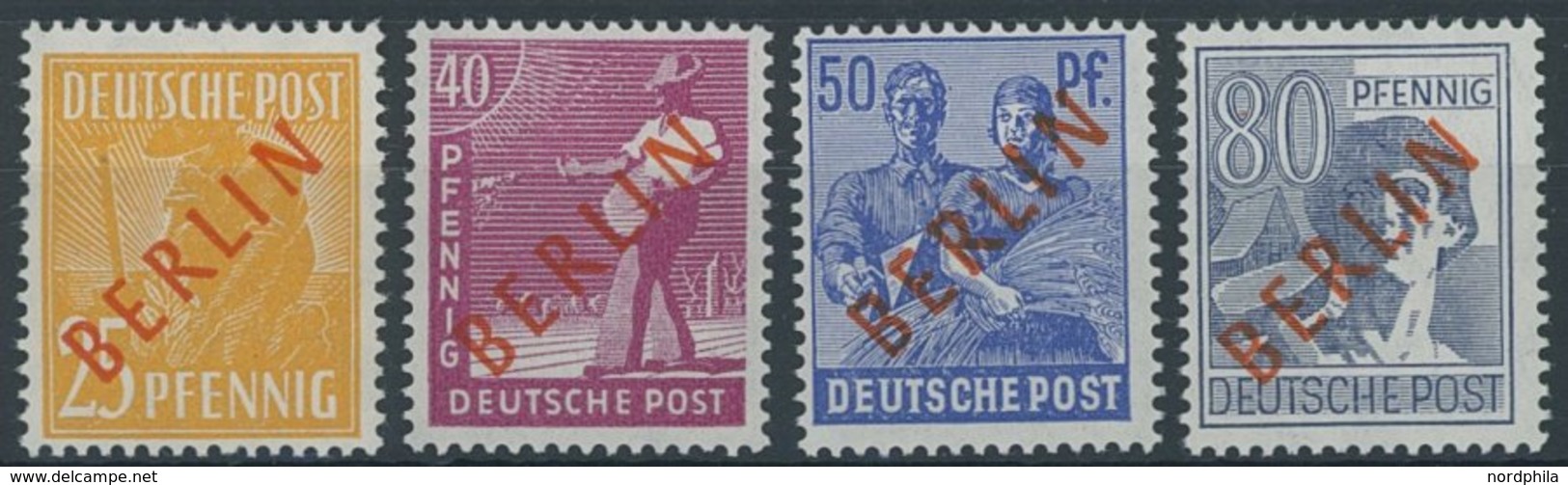 BERLIN 27,29,30,32 *, 1949, 25, 40, 50 Und 80 Pf. Rotaufdruck, Falzrest, 4 Prachtwerte, Gepr. D. Schlegel, Mi. 165.- - Otros & Sin Clasificación