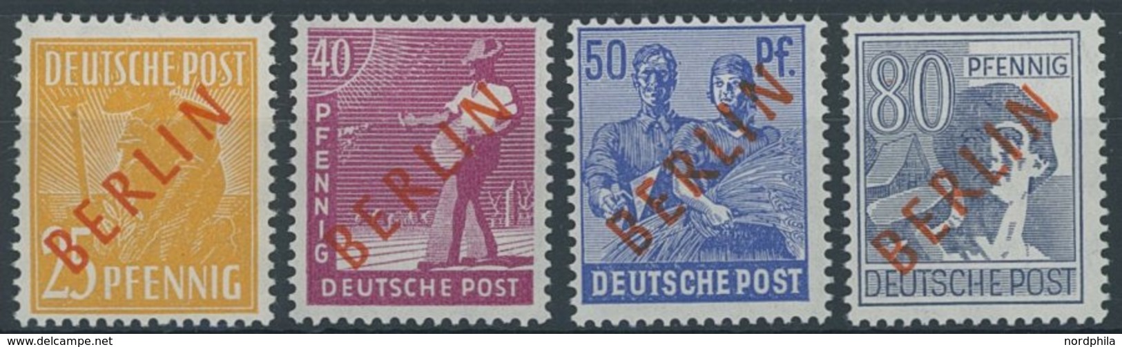BERLIN 27,29,30,32 *, 1949, 25, 40, 50 Und 80 Pf. Rotaufdruck, Falzrest, 4 Prachtwerte, Gepr. D. Schlegel, Mi. 165.- - Other & Unclassified