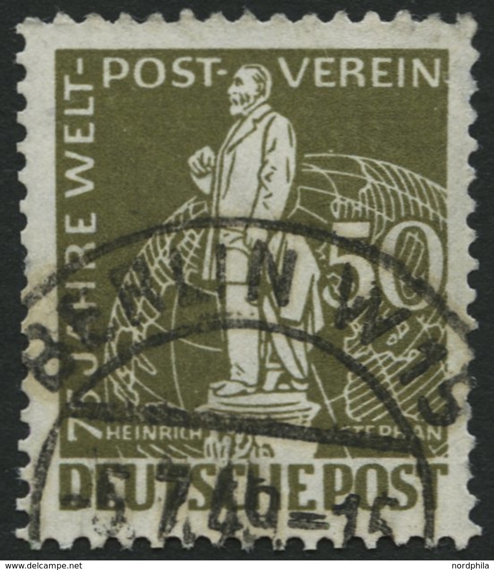 BERLIN 38I O, 1949, 50 Pf. Stephan Mit Abart Sockellinien Rechts Gebrochen, Zahnfehler, Feinst, Mi. -.- - Andere & Zonder Classificatie