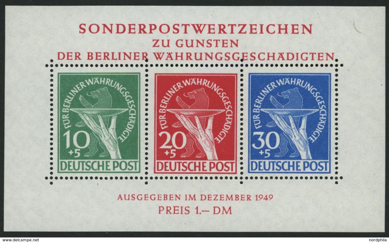 BERLIN Bl. 1 **, 1949, Block Währungsgeschädigte, Pracht, Mi. 950.- - Other & Unclassified