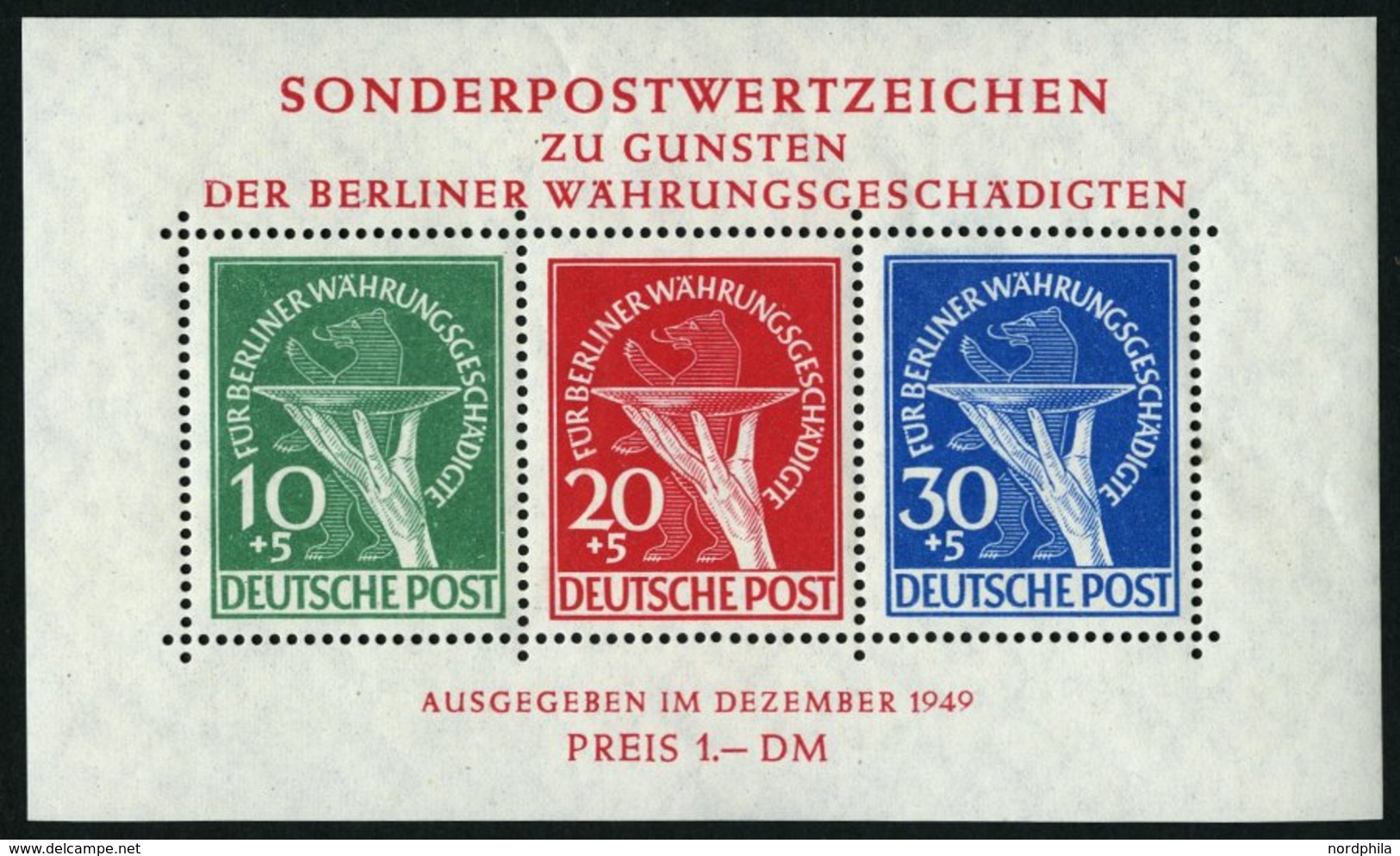 BERLIN Bl. 1 **, 1949, Block Währungsgeschädigte, Pracht, Mi. 950.- - Andere & Zonder Classificatie