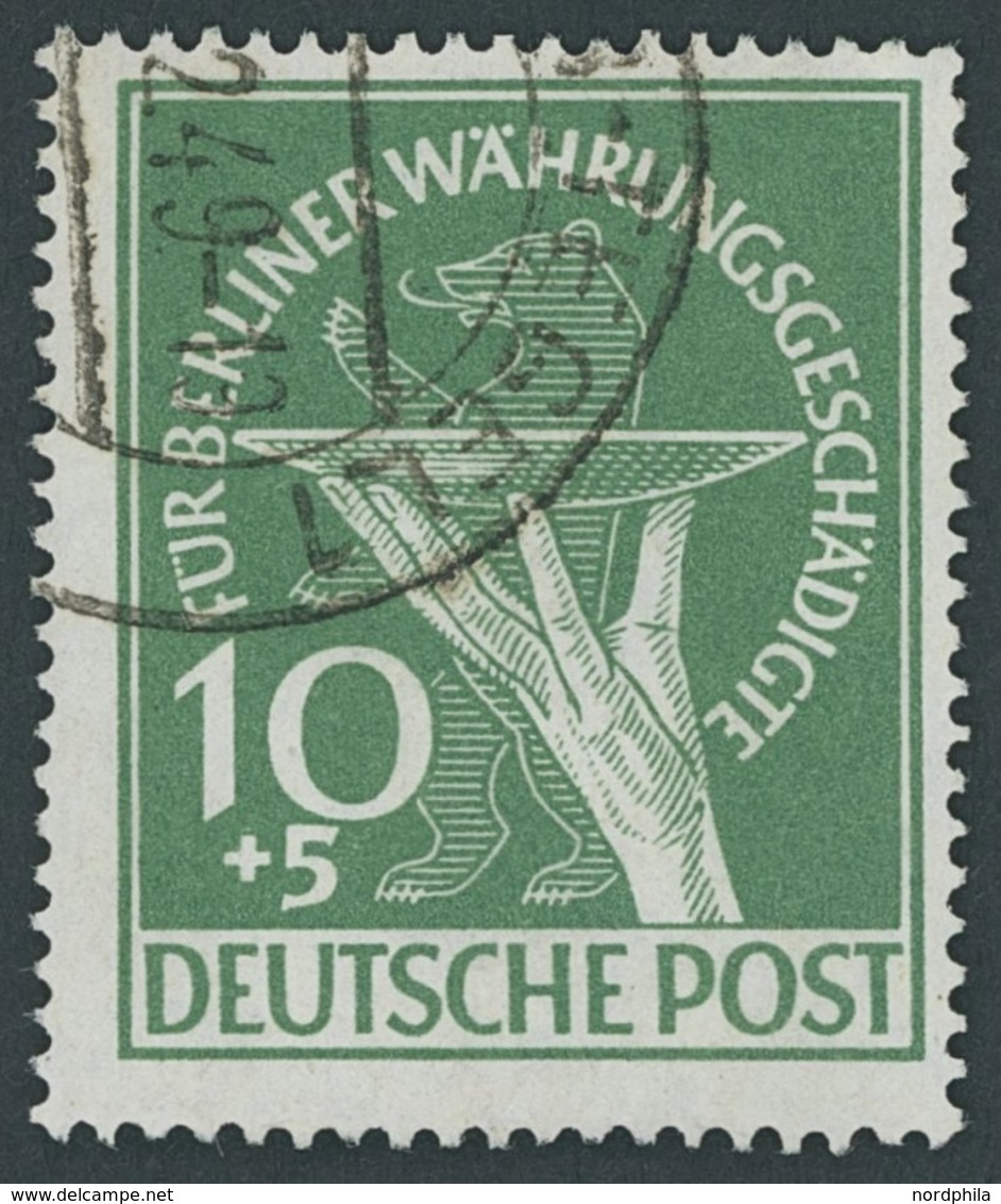 BERLIN 68II O, 1949, 10 Pf. Währungsgeschädigte Mit Abart Grüner Punkt Rechts Am Handgelenk, Normale Zähnung, Pracht, Fo - Otros & Sin Clasificación